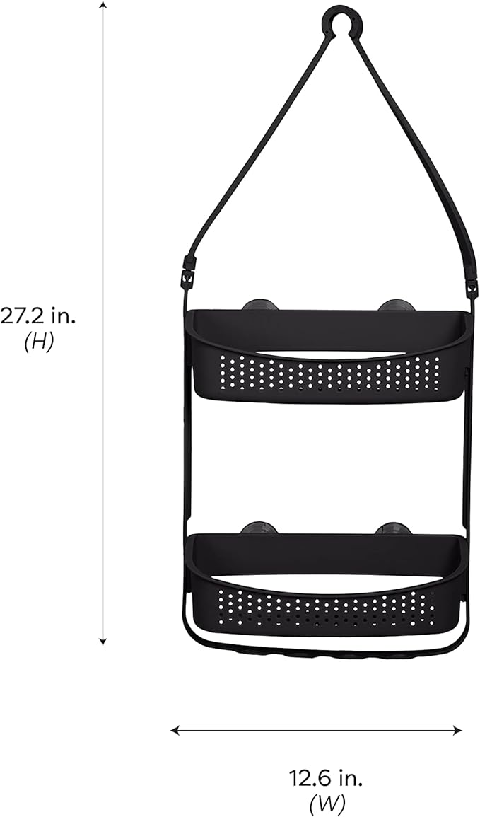 Bath Bliss 2 Way Convertible Bathroom Shower Caddy | Adjustable Mounting Arms | Loofah & Razor Hooks | Storage & Organization | Rust Resistant | Large and Small Bottles | Matte Black