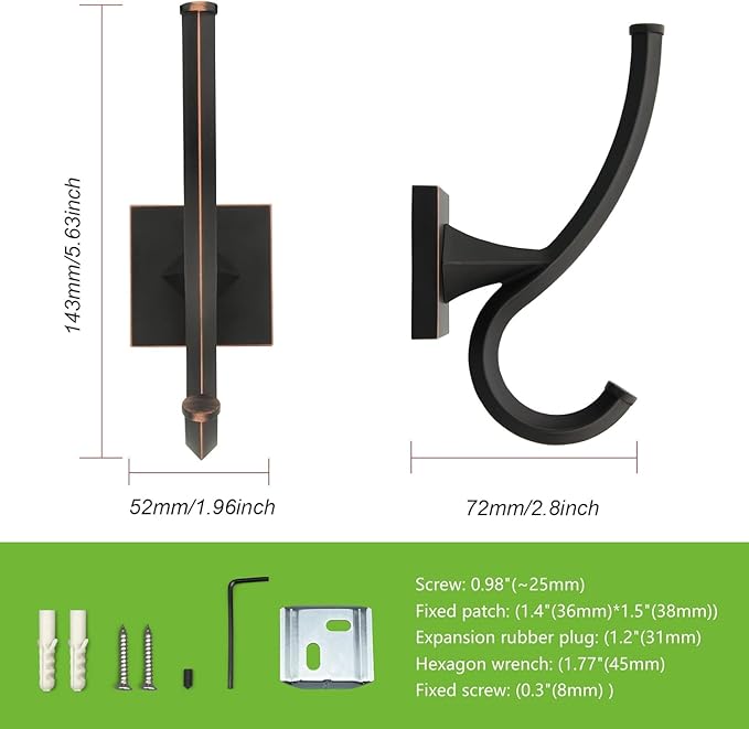 TUNNY 4 Pack Vintage Wall Hooks-Oil-Rubbed Bronze Coat Hooks Towel Hook for Hanging Heavy Duty Bathroom Hook Hat Hook Double Wall Mounted Coat Hanger