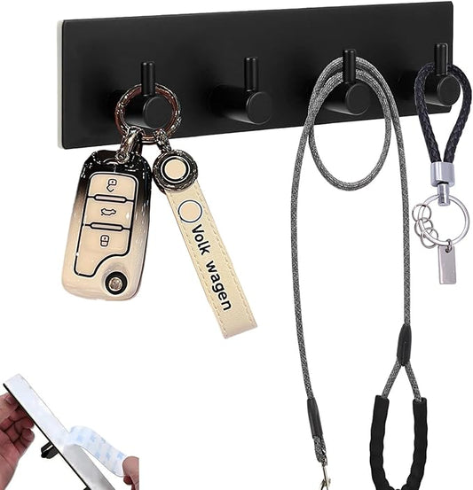 Kingdong Key Holder for Wall 304 Stainless Key Hooks Adhesive Key Holder Wall Mount Key Hanger with 4 Heavy Duty Hooks Key Organizer for Kitchen, Bedroom, Bathroom (Black(4 Hooks))