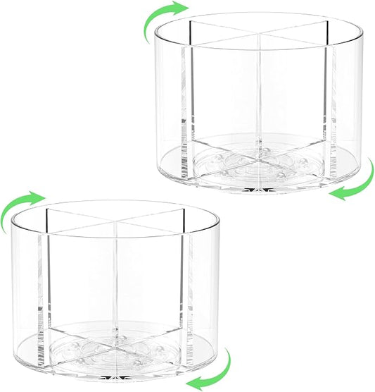 2PCS Rotating Drink Packet Organizer, BPA-Free Clear PET Leakproof Lazy Susan with 4 Compartments, 360° Silent Spinning Storage for Tea/Coffee/Sugar Packets - Pantry/Fridge/Countertop/Office