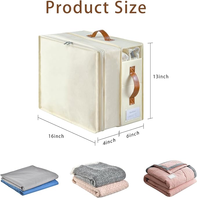Bed Sheet Organizers and Storage, 8 Pack Linen Closet Organizers with Adjustable Zipper, Foldable Bedding Storage for Queen or King Size Bedsheets, Duvet Covers and Pillows