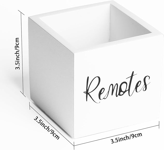 Wood Remote Control Holder, TV Remote Control Organizer for Home Bedroom Table, Multi-Purpose Desktop Storage (White, S,for 2 or 3 Remote Controls)