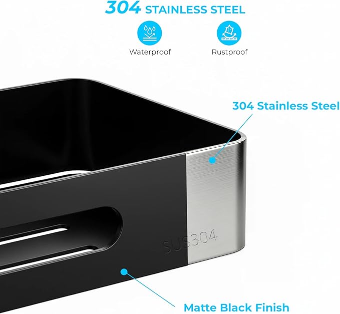 Shower Caddy Adhesive, 3 Pack Rustproof 304 Stainless Steel Bath Organizers, No-Drill Shower Shelves Soap Holder for Bathroom Storage, Black