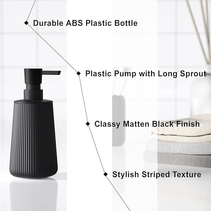 2Pcs Hand Soap Dispenser Bathroom, Small Dish Soap Dispenser for Kitchen, Black Bathroom Dispenser Set with Pump, Modern Soap and Lotion Dispenser Set of 2, Matte Black