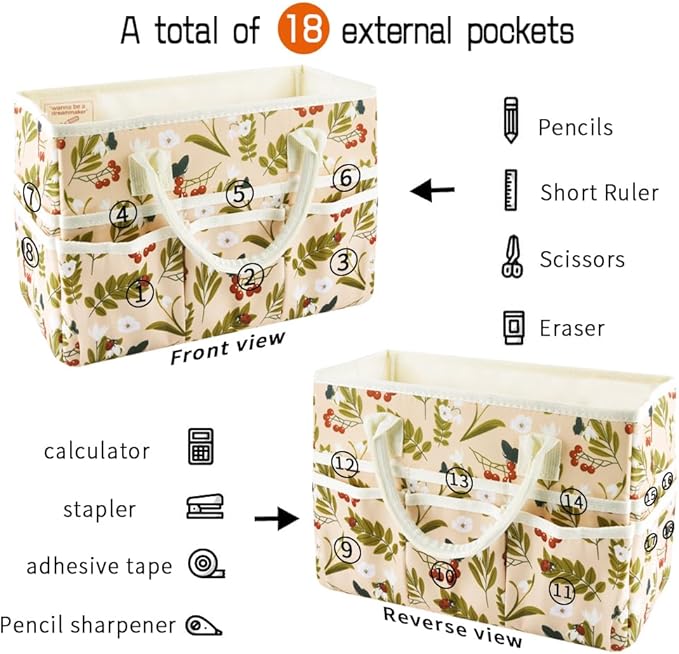 E-WEICHEN Craft Organizer Tote Bag Art Storage Caddy with Multiple Pockets Containers for Art,Craft,and Office Supplies Storage.Red Fruit