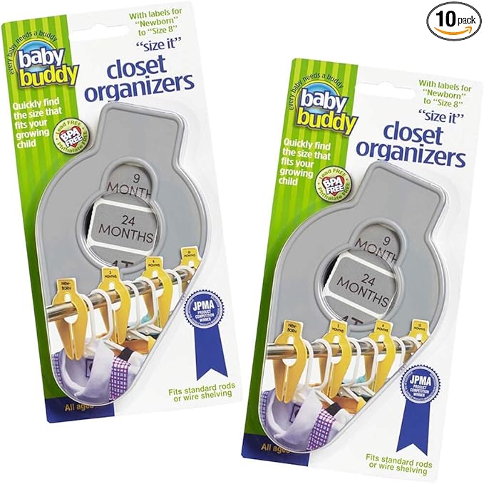 Baby Buddy Size-It Closet Organizers Baby Clothes Closet Dividers Nursery Clothing Organization for Babies and Kids, Newborn up to Size 8, Clothes Divider for Closet, Gray, 10 Count
