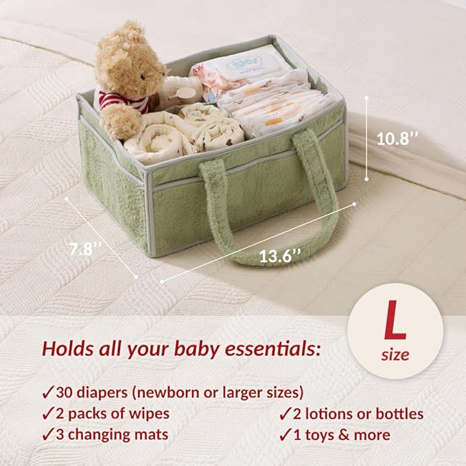 luxury little Soft Baby Diaper Caddy Organizer, Nursery Storage Basket with Removable Divider, Portable Baby Diapers Basket, Gifts for New Parent, Baby Shower, Newborn Must-Have Essentials, Pink