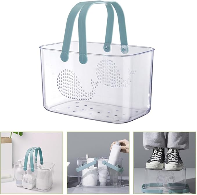 NUOBESTY Whale-shaped Bathroom Organizer Basket with Handle, Large Capacity Blue Plastic Shower Caddy for Home, Portable Plastic Storage Bin for Toiletries and Laundry