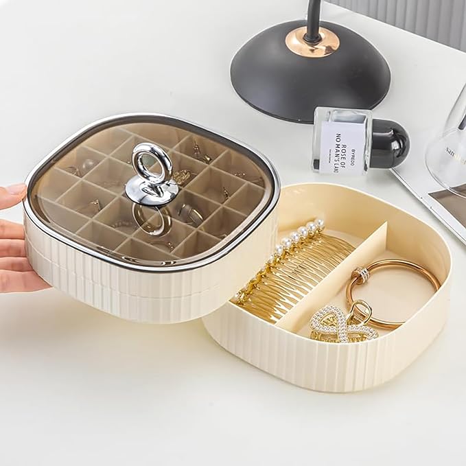 Jewelry Box, 3-Layer Acrylic Jewelry Organizer with Handle, Clear Jewelry Boxes for Women Girls, Make up Organizer, Jewelry Storage Holder (Cream)