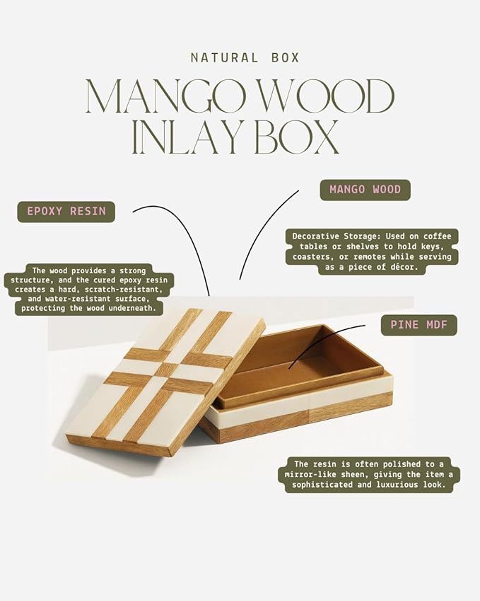 Decorative Storage Box, Handmade Chevron Pattern, Boho Style, Multipurpose Gift Box (white and mango, 12X4X2.5 Inch)