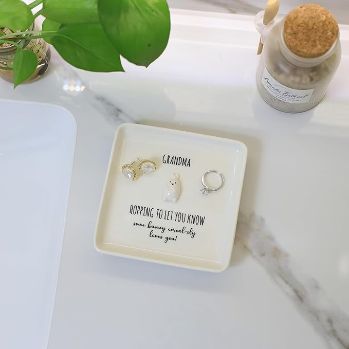 HOME SMILE Christmas Gifts for Grandma Grandmother,Bunny Ring Dish Jewelry Tray-Mothers Day Thanksgiving Day Birthday Gifts for MIMI Nana Gigi
