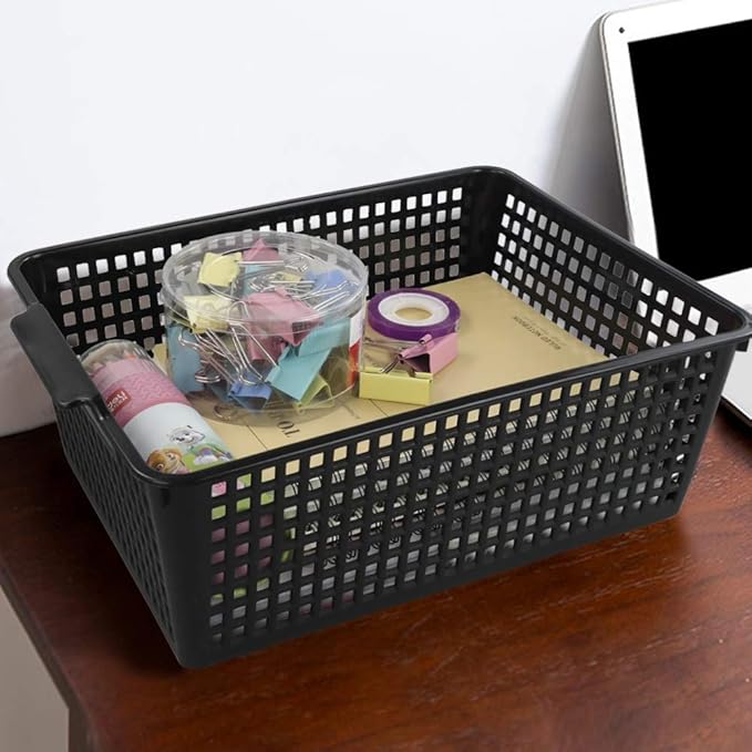 3-pack Plastic Storage Bins Basket For Organizing (Black)