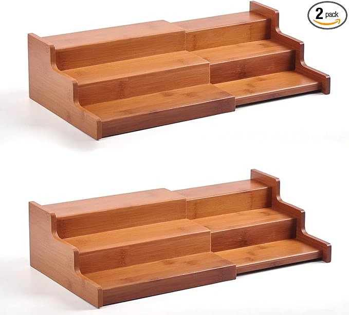 JinDoWin Spice Organization for Cabinet, Cabinet Spice Organizer, 3-Tier Spice Rack Organizer for Cabinet, Multi-Use Seasoning Organizer & Seasoning Rack (2, Dark Bamboo)