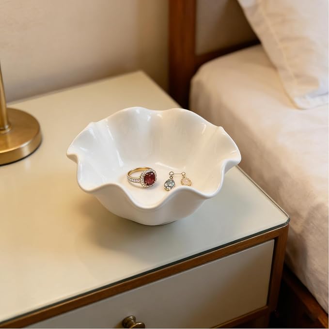 Flower Ring Dish Jewelry Tray, Cute Ceramic Jewelry Dish Tray, Room Decor Small Trinket Dish, Nightstand Ring Holder Dish, Bathroom Jewlery Plate Bowl for Earrings, Birthday Gifts for Women