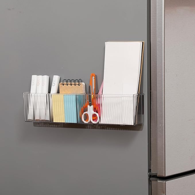 2 Pack Whiteboard Marker Holder for Home Office, Clear Magnetic Cup Holder for Dry Erase Marker, Remote Control, Cards, Locker Accessories, Refrigerator, Adhesive Bathroom Supplies Organizer