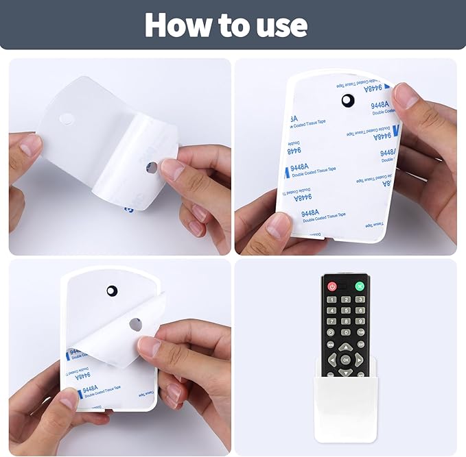2 PCS Remote Control Holders Wall Mount, Self Adhesive TV Air Conditioner Remote Control Holder, Wall Mount Storage Box Organizer Wall Pen Holder Storage for Home Office School (White, 4)