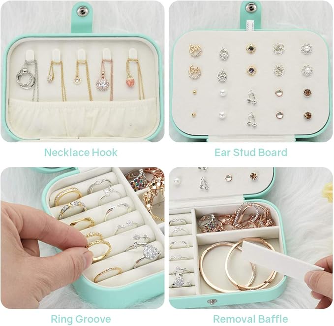 jiemei Jewelry Box, Travel Jewelry Organizer Cases with Doubel Layer for Women’s Necklace Earrings Rings and Travel Accessories
