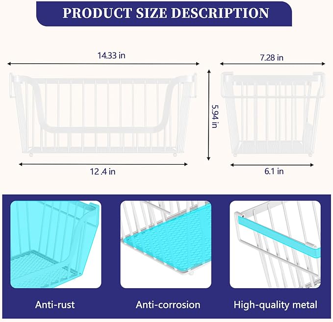 6 Pack Enhanced Leak-Proof Bottom Stackable Wire Baskets, Pantry Organizers and Storage, pantry storageï¼Shelf Baskets, Fruit Basket, Potato and Onion Storage Binsï¼(White)
