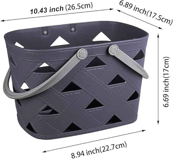Portable Shower Caddy Basket Organizer with Comfort-Textured Surface and Bottom Drainage, Plastic Storage Basket Bin for Bathroom, Kitchen, Dorm Room, Bedroom (Dark grey 1 pcs)