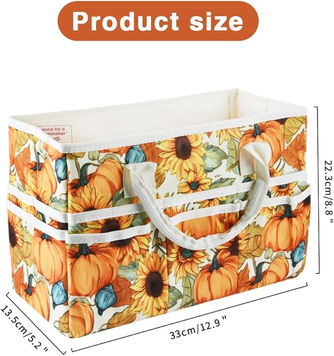 E-WEICHEN Craft Organizer Tote Bag Art Storage Caddy with Multiple Pockets Containers for Art,Craft,and Office Supplies Storage.Pumpkin Flower