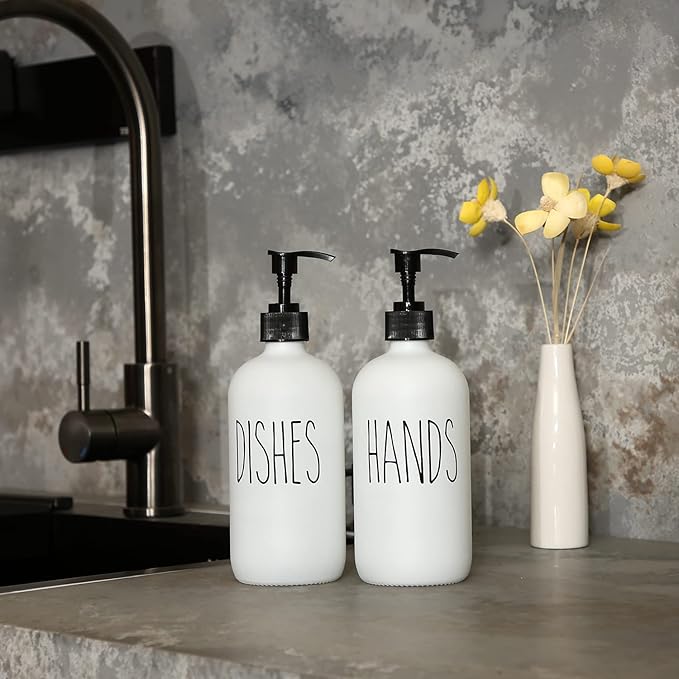 MOMEEMO Soap Dispenser Set 2 Pack, Contains Dish and Hand Soap Dispenser. (White)