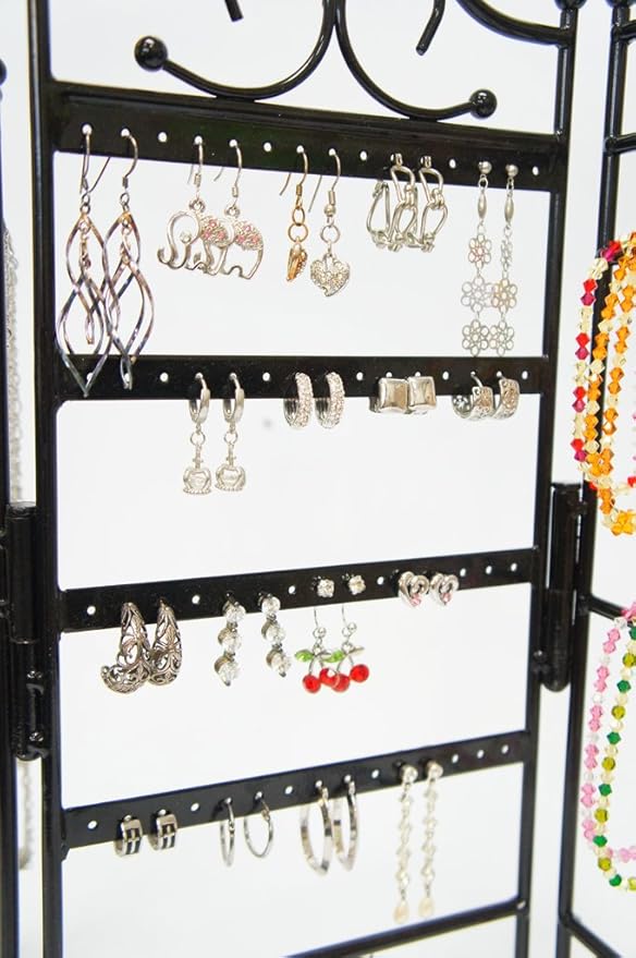 Mango Steam 3-Panel Folding Organizer for Hanging Earrings, Bracelets, & Necklaces, Black