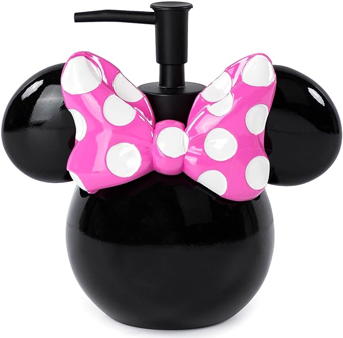 Disney Minnie Mouse Soap Dispenser - Pink & Black Kids Bathroom Accessory - Resin Lotion Pump