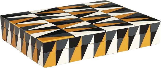 Handicrafts Home Decorative Storage Box with Lid – Black and White Decorative Box for Remote Controls, Slim Coffee Table Storage Box for Shelf, Desk & Living Room Decor – Puzzle Guild 8 x 6 x 1.5