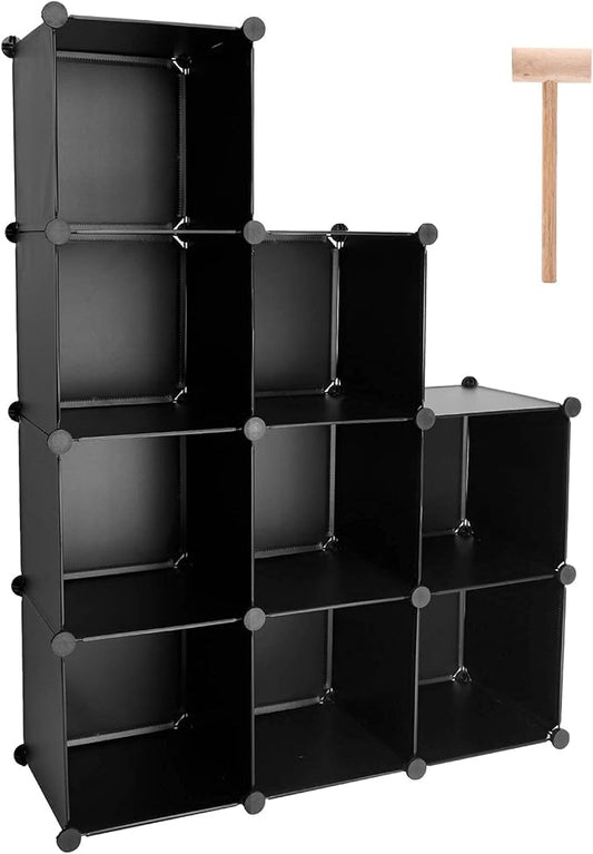 TUMUCUTE Cube Storage Organizer, 9-Cube DIY Plastic Closet Cabinet Modular Bookcase, Storage Shelves for Bedroom Living Room, Office, Black