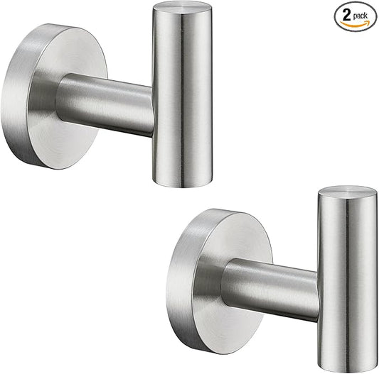APLusee Brushed Nickel Round Coat Hook 2 Pack, 304 Stainless Steel Bathroom Towel Hook, Wall Mounted