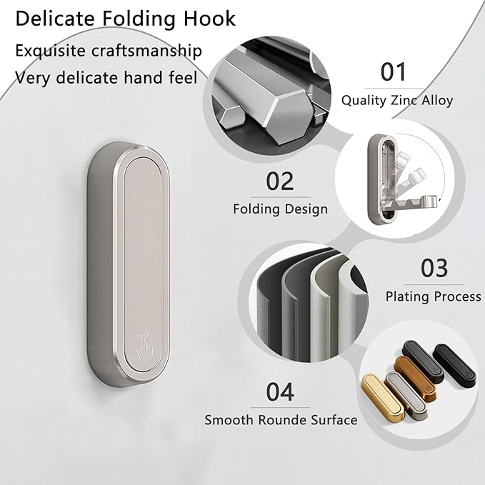 4PCS Folding Coat Hooks, Heavy Duty Wall Hooks Made of Zinc Alloy, Foldable Wall Hooks for Hanging Coats, Scarves, Hats, Bathrobes, Keys, Bags (Silver)