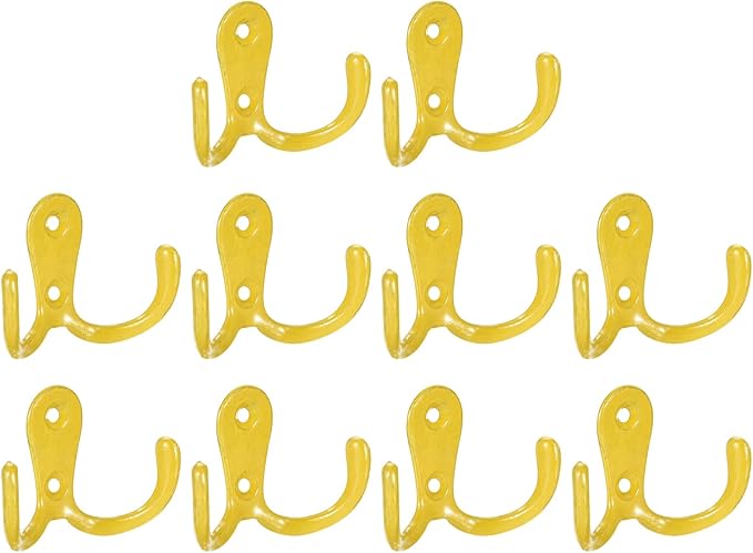 uxcell Wall Hooks, 10Pcs - Zinc Alloy Double Prong Retro Hook, Hooks for Hanging Towel Coat Backpack Clothes Scarf Keys Hat Cup (Yellow)