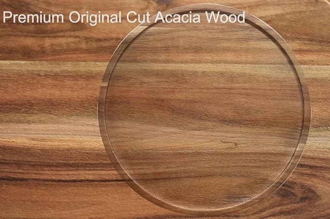 14" Two-Tier Acacia Wood Lazy Susan Organizer Kitchen Turntable for Cabinet Pantry Table Organization