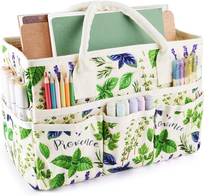 E-WEICHEN Craft Organizer Tote Bag Art Storage Caddy with Multiple Pockets Containers for Art,Craft,and Office Supplies Storage.Spearmint