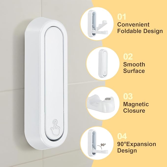 uxcell Foldable Wall Hooks, Aluminum Alloy Heavy Duty Wall Mounted Folding Coat Hooks with Mounting Accessories Space-Saving for Hanging Coat Towels Hat Bags, Oval, Matte White