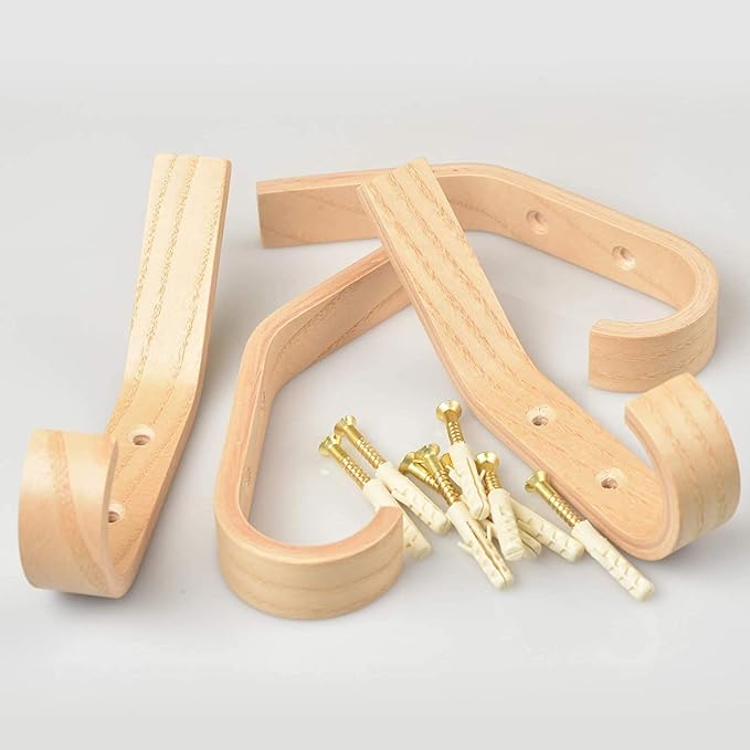 4 Pack Natural Wood Coat Hanger, Wall Hooks Mounted for Coats, Hats, Bags, Towels.