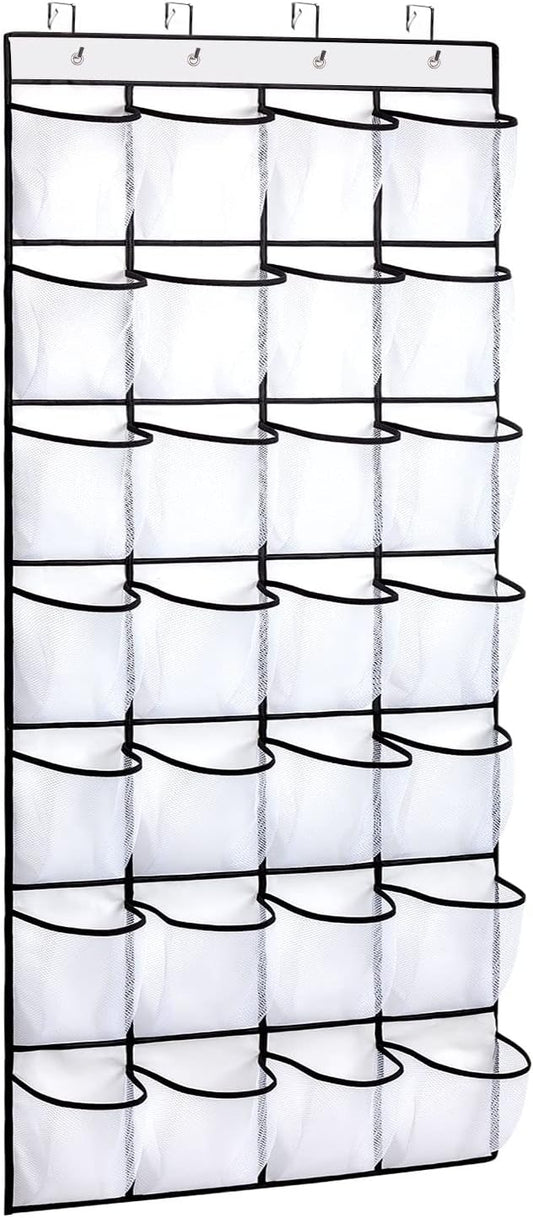 REGELETO 28 Large Pocket Over the Door Shoe Organzier, Hanging Shoe Rack for Door Large Capacity Shoe Organizer Holder with 4 Metal Hooks.