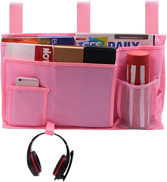 Bunk Bed Organizer - Bedside Storage Caddy with Pocket, Hanging Organizer for Camp, Dorm, Room, Hospital Bed Rail and More (Pink)