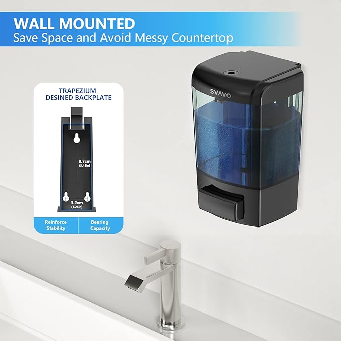 SVAVO Wall Mounted Soap Dispenser Kitchen Bathroom Manual Soap Dispenser Refillable Hand soap Dispenser for Liquid Contianers Shampoo Gel Chamber for Household Commerical 23.7oz (700ml) ABS