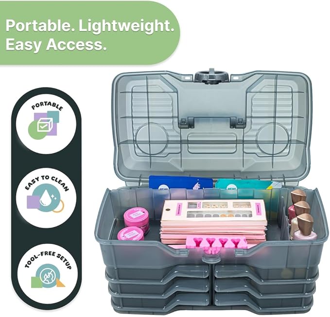 Best Kept | Portable Cosmetic Organizer with Compartments | Makeup Organizer Box For Vanity | Skin Care | Jewelry | Cosmetic Train Case | Hair & Grooming Storage Case | Dark Grey