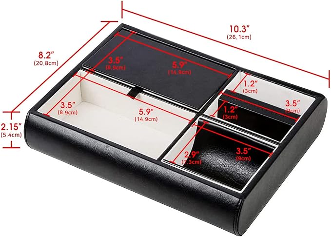 Valet Tray,Nightstand Desk or Dresser Organizer, Catch-All for Keys, Phone, Wallet, Coin, Jewelry, and More (Black / 10.34 x 2.15 x 8.19 inches) JackCubeDesign - :MK158