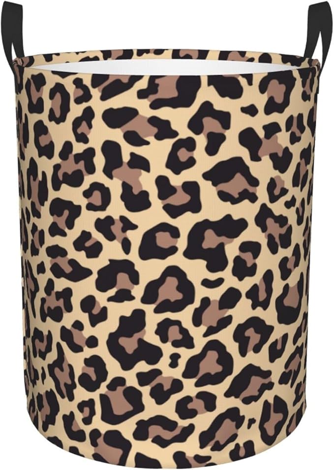 Leopard Print Animal Cheetah Round Laundry Hamper Storage Basket Toys Clothes Organizer Bin For Home Bathroom Bedroom Dorm Nursery, 38l