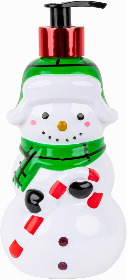 Simple Pleasures Snow Frosting Hand Soap Dispenser – 16.9 fl oz Refillable Holiday Soap, Ceramic Snowman Design with Candy Cane & Green Scarf – Festive Winter Bathroom & Kitchen Décor Gift