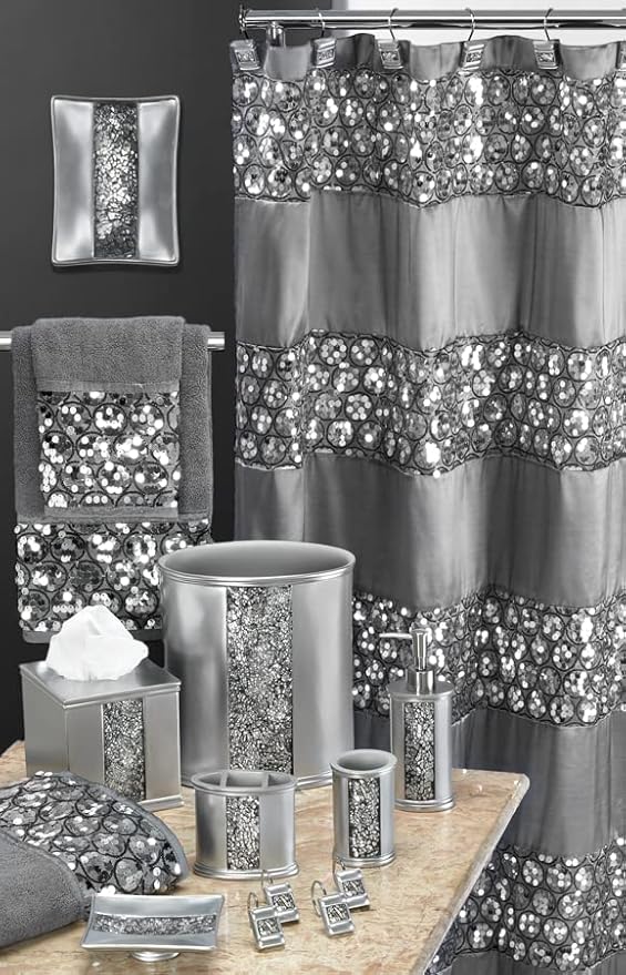 Zahari Home Sinatra Soap Dispenser/Lotion Pump Unique Design Bling Glass Mosaic Décor, Silver