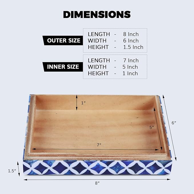 Handicrafts Home Decorative Storage Box with Lid- 6x8x1.5” Small Keepsake, Trinket Box, Memory Box- Decorative Boxes for Home Decor, Centre Table, Giftable Storage Accent- Blue White Star