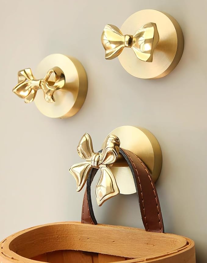 Brass Bird Coat Rack Robe Wall Hooks Hat Dragonfly Hanger for Bedroom Kitchen Various Shapes Animal Deer Decor Home Accessories (1, Bowknot D)