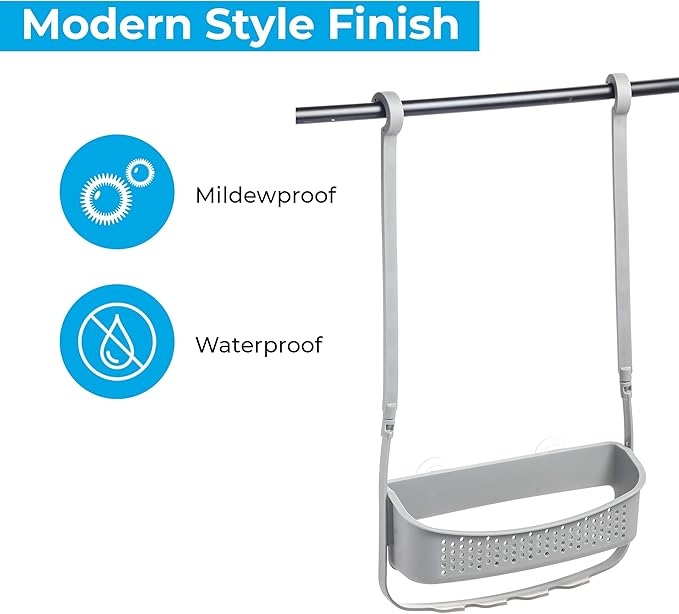 Blue Canyon Hanging Shower Caddy Single Basket, No Drill Bathroom Shelf, Non-Rusting Storage Shelves, Shower Accessory for Bathroom Organisation Shelf, Over Bath Storage Shower Basket Organizer, Grey