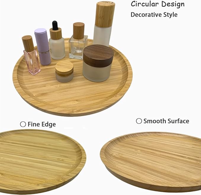 Wood Vanity Tray, Bathroom Counter Solid Bamboo Organizer, Toilet Tank Top Wooden Serving Plate for Dinner Tea Coffee (Natural Bamboo Color, 9.8 x 9.8 inch)