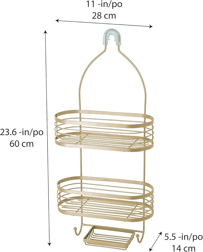 ACENTO Hanging Shower Caddy 3-Tier Extra Wide in Gold, Bathroom Shower Organizer with Hooks & Suction Cups with Soap Basket