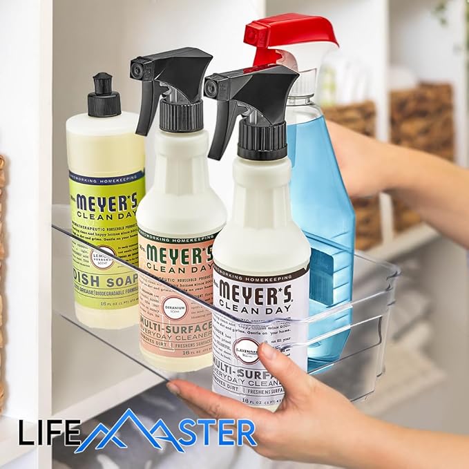 Lifemaster Multi-purpose Refrigerator Bins - 14 pieces Usable and Stackable Design Fridge Bin Organizer with Easy Grip Handles - Clear